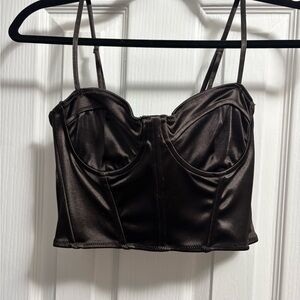 H&M Black Satin Bustier Crop Top